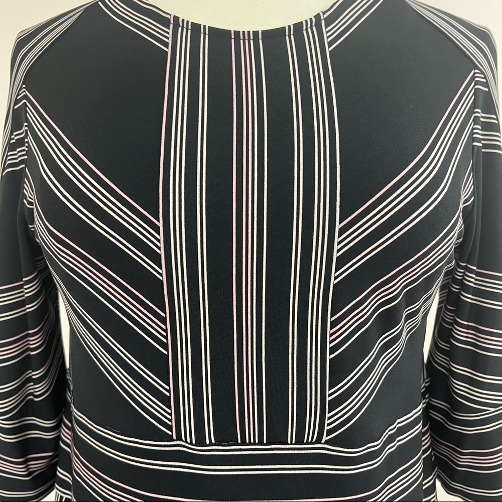 BCBGMAXAZRIA Striped Three Quarter Sleeve Shift Dress in Bare Pink/Black - Picture 5 of 8